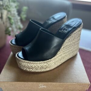 Christian Louboutin Ariella Leather Red Sole Wedge Espadrilles